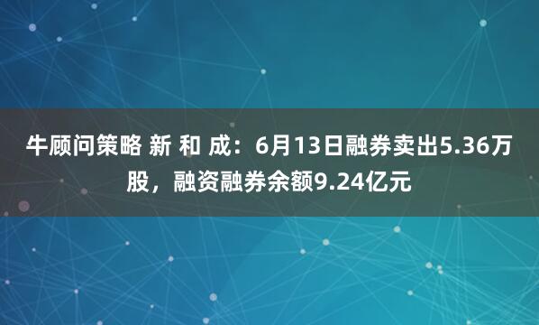 牛顾问策略 新 和 成：6月13日融券卖出5.36万股，融资融券余额9.24亿元